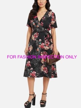 Catherine Malandrino NWT $108 Floral Wrap Dress Womens Small Black Boho Midi